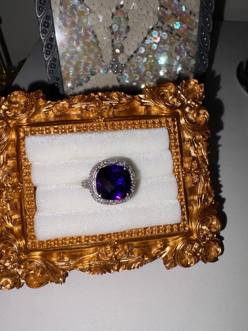Checker cut amethyst Ring with CZ Solid Silver 925